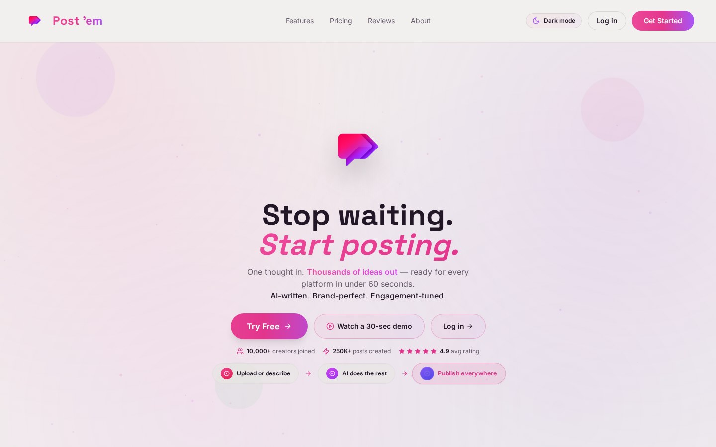 Post 'em website homepage